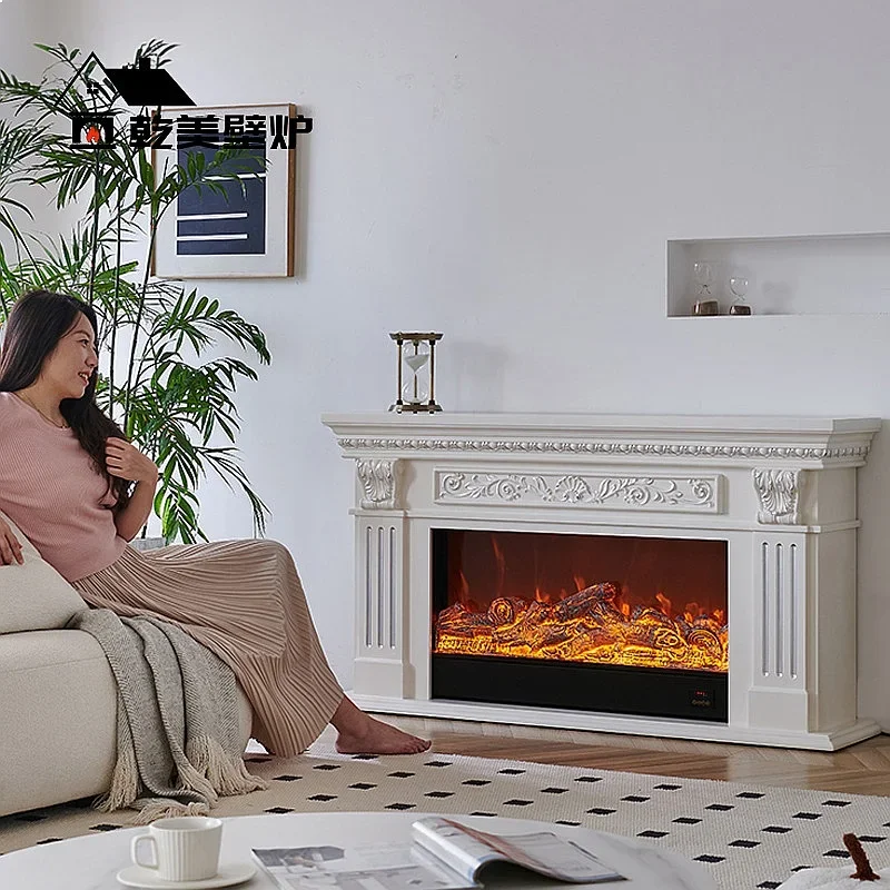 N80 European Solid Wood Fireplace TV Stand Real Flame Log Burning Heater Modern Home