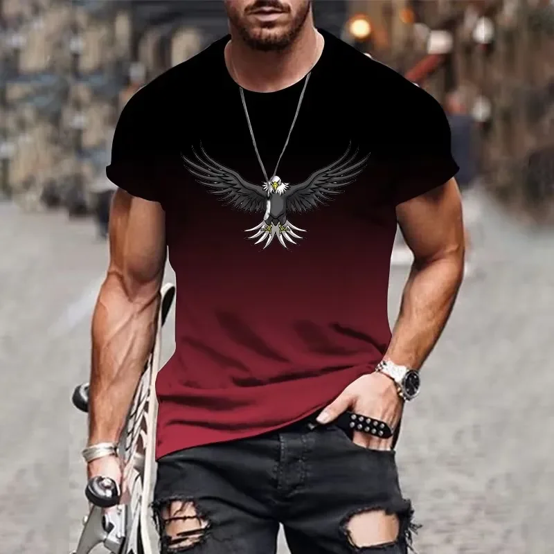 Men's Gradient Eagle 3D Printed T Shirt Summer Quick Dry Short Sleeve Outdoor Sports Casual Tee Plus Size Tops