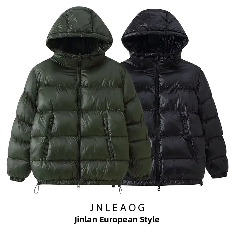 

JNLEAOG Women's Faionable Hooded Zipper ket Bread Cotton Jaet Bright Surface Street Sle Long Sve round Ne