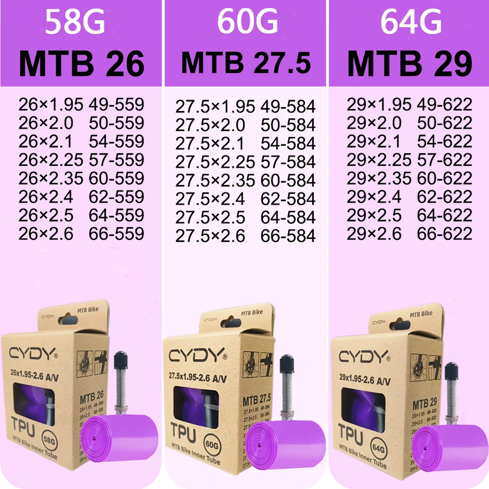 CYDY TPU MTB Fahrradschlauch 29 26 27.5 29x1.95-2.6 Zoll Mountainbike-Reifen Schrader-Ventil 45mm Pneu 29er Fahrradschlauch – Detail 1