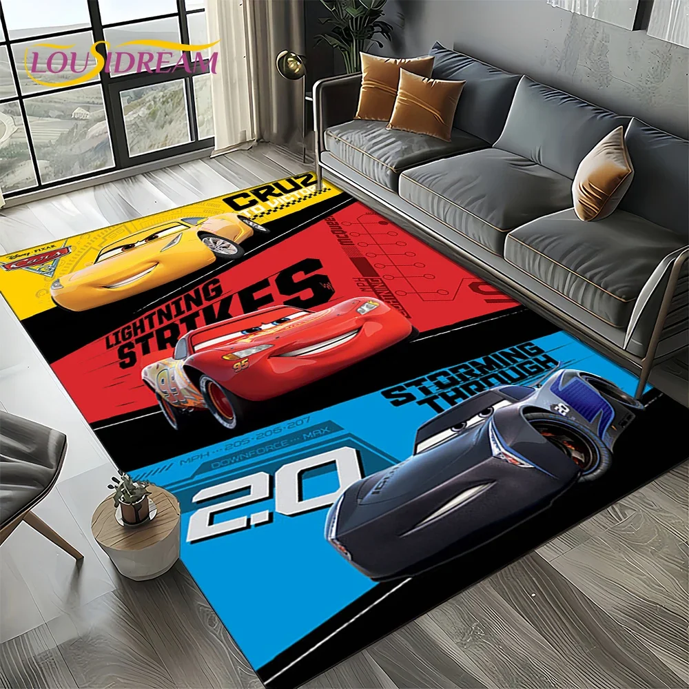 พรมลายการ์ตูน Mcqueen สำหรับตกแต่งห้องนอนบ้านห้องนั่งเล่นโซฟาของตกแต่งห้องขนาดใหญ่ของเด็กของขวัญ
