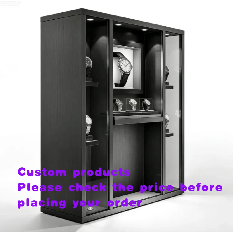 custom.Elegant Luxury Watch Tall Display Floor-Standing LED Glass Showcase System Mall Use