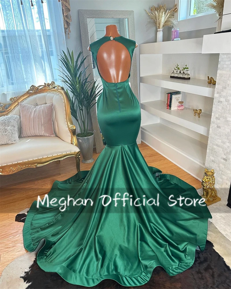 Green Long Prom Dresses For Black Girls Bead Crystal Rhinestone 2024 Birthday Luxury Dress Graduation Gown Back Out Customized image 3