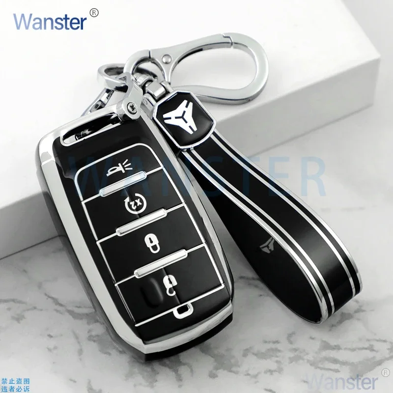 Silver Tpu Car Key Case Cover for Dodge RAM 1500 2500 3500 4500 5500 TRX Pickup 2019 2020 2021 2022 Chrysler Jeep Grand Cherokee