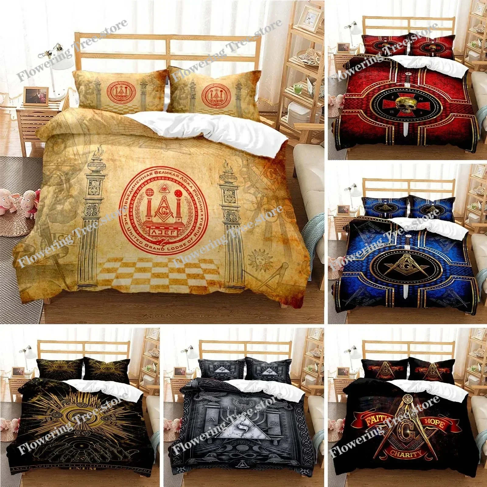 

3D Printed Masonic Freemason Illuminati Bedding Set Duvet Cover Double Twin Full Queen King Adult Kids Bedclothes Quilt Cover