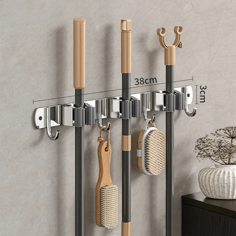 Perforation-free mop wall hanger hanger hook Balcony bathroom bathroom clip fixed broom storage rack