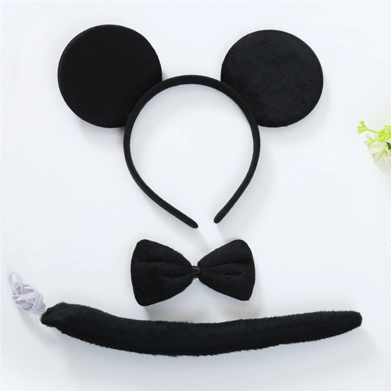 Cat Mouse Dog Cow Leopard Costume Set Ears Tail Bow Tie Animal Fancy-Costume Accessories for Halloween Cosplay DXAA