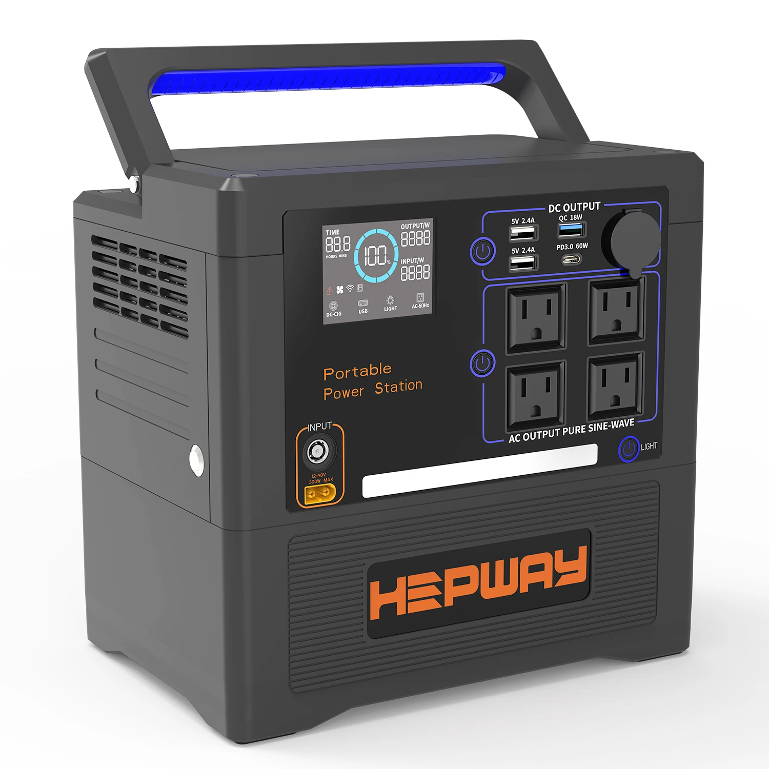 Tragbares HEPWAY-Kraftwerk, 1300 W, 1154 Wh, Lithiumbatterie mit 4 120 V AC-Steckdose, Solargenerator-Powerbank für Camping-Wohnmobile, CPAP