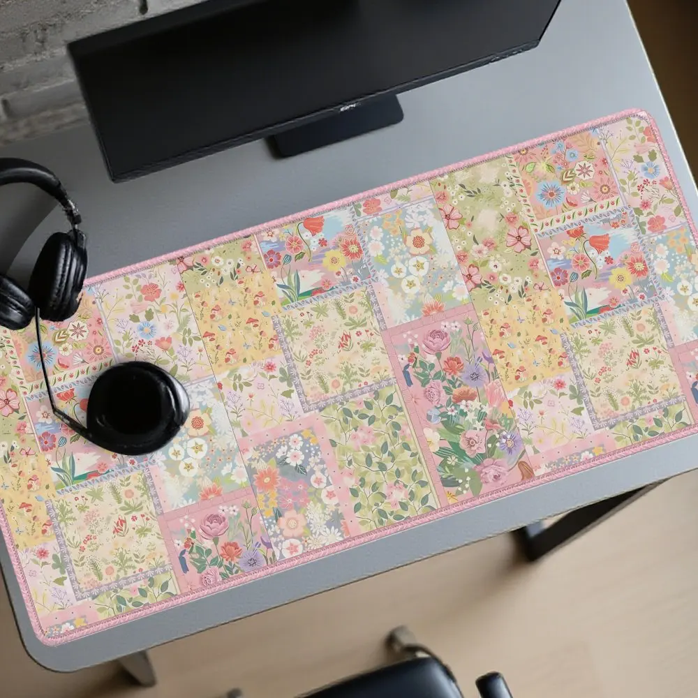 Extra Large Japanese Style Floral Desk Mat, Non-Slip Rubber Washable Mouse Pad for PC Gaming