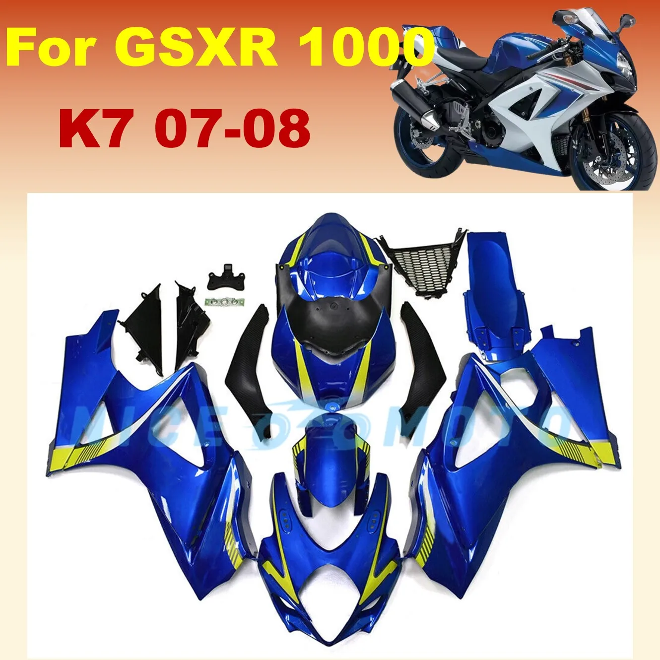 

Fit for SUZUKI GSXR1000 2008 2007 GSXR 1000 07 08 GSX-R K7 Motorcycle Fairings Kit ABS Plastic Injection Blue Bodywork Set