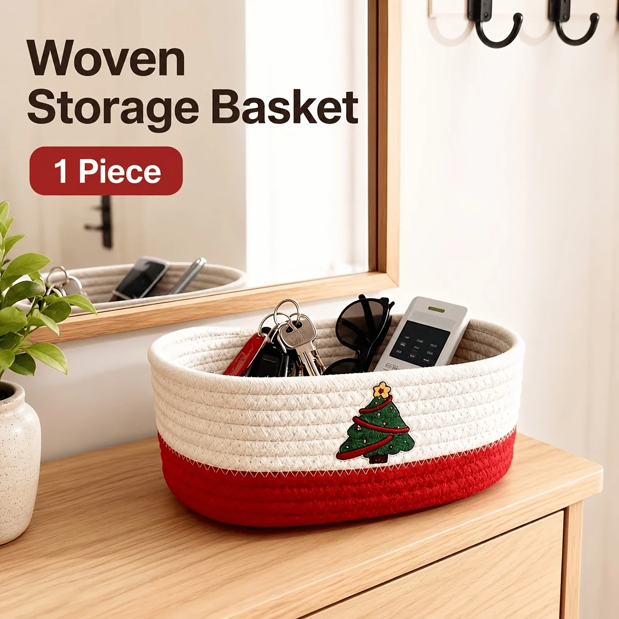 Christmas storage basket for home entrance, tree ornaments & snacks. Color-matched pet sundries & desk organizer for living