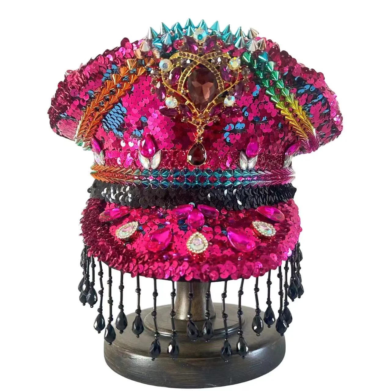 HongLuan Music Festival Costume Hat, Captain Hats Rhinestone for Carnival Woman, Cosplay Female Accessories