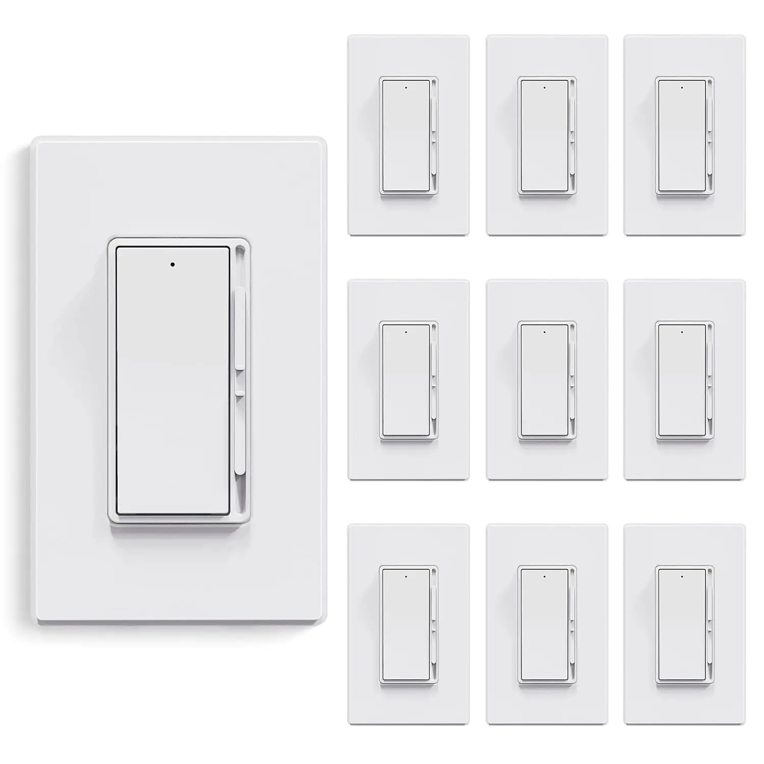 Digital Dimmer Light Switch for 300W Dimmable LED/CFL and 600W ,Single Pole/3-Way, Wall Plate Included, Matte White, 10 Pack