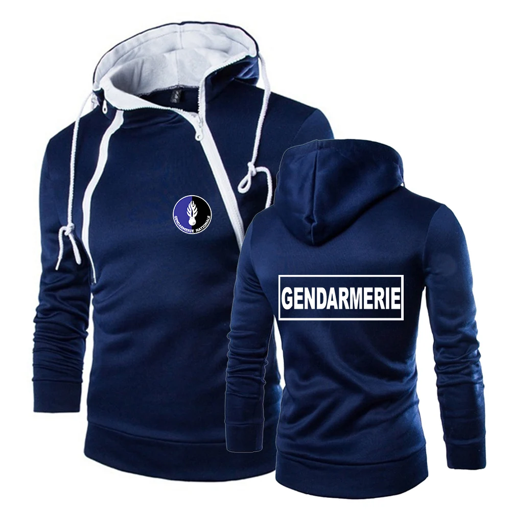 Autumn Winter 2022 French Police Gendarmerie Men Hooded Sweatshirt Sleeve Double Zipper Hoodie Pullover Sports Tracksuit