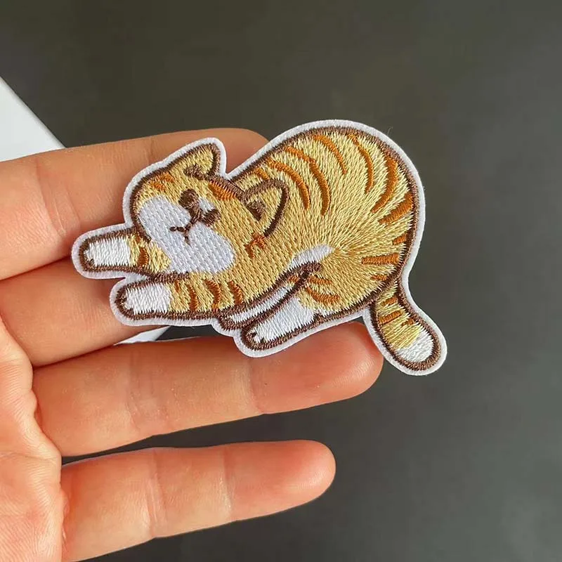 6PCS/Cute Striped Cats Patch Thermocollant, Cloth Stickers Animals Cartoon Fabric Applique Embroidered Iron On Patch for Clothin