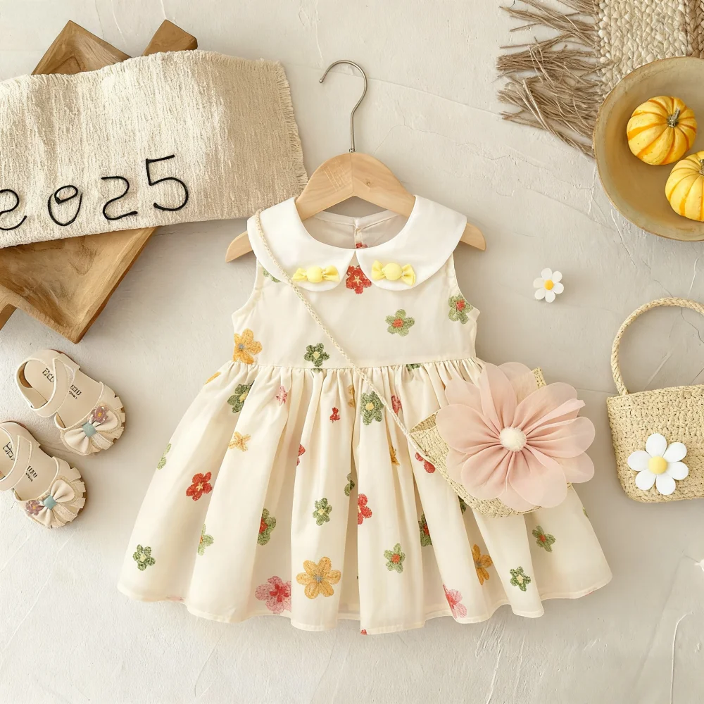 

Girls' Dress Summer Floral Print Sleeveless Baby Girl Dress Adorable Collared Baby Dress Baby Girl Clothes