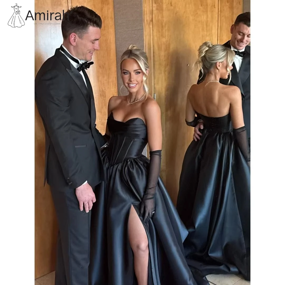 

Amirah Off-shoulder Luxurious Women's Evening Dresses Woman Elegant A-line Side Slit Custom Made Black Dress Prom Dress 2025
