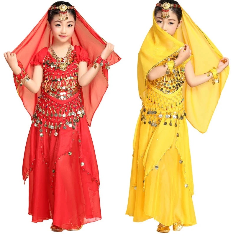 

Girls Belly dance oriental Belly Indian gypsy dance dancing costumes clothes red/rose/yellow/sky blue 4 kind colors 2-3-4-5pcs