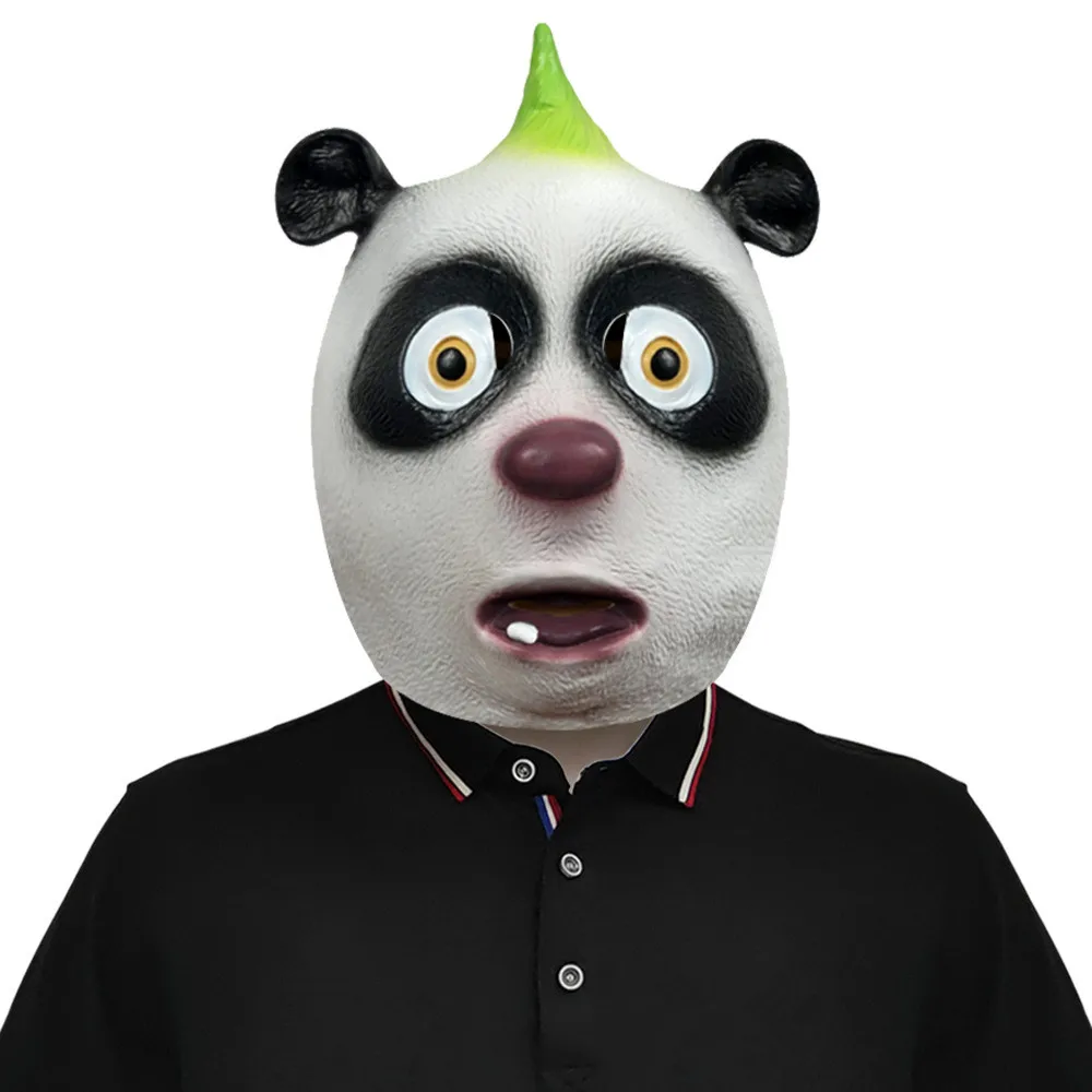 Party-Tierkopfbedeckung, Lustige Tierkopfmaske, Panda-Kopfset Latexmaske Halloween-Kostüme Witzige Requisiten (Panda-Kapuze) – Detail 1