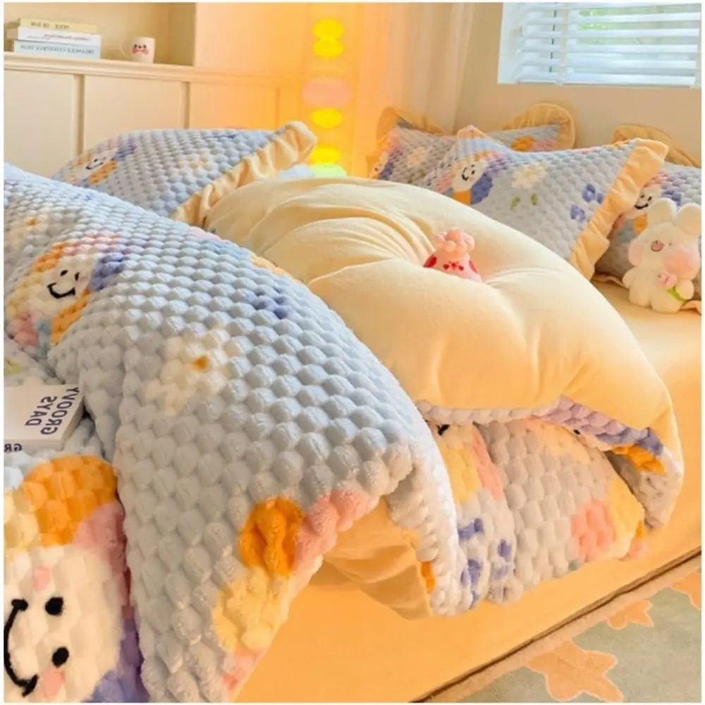 

Comorter Set Queen Winter Bedding Set 4 Pieces Thicken Velet Bed Sheets Set Sot with Quilt Cover Sot Complete Bedding(B,1.5/1.8m