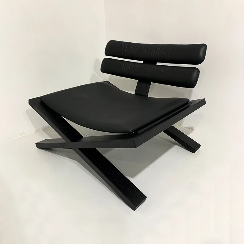 Italian minimalist saddle leather sofa chair Sales department model room leather small apartment living room solid wood