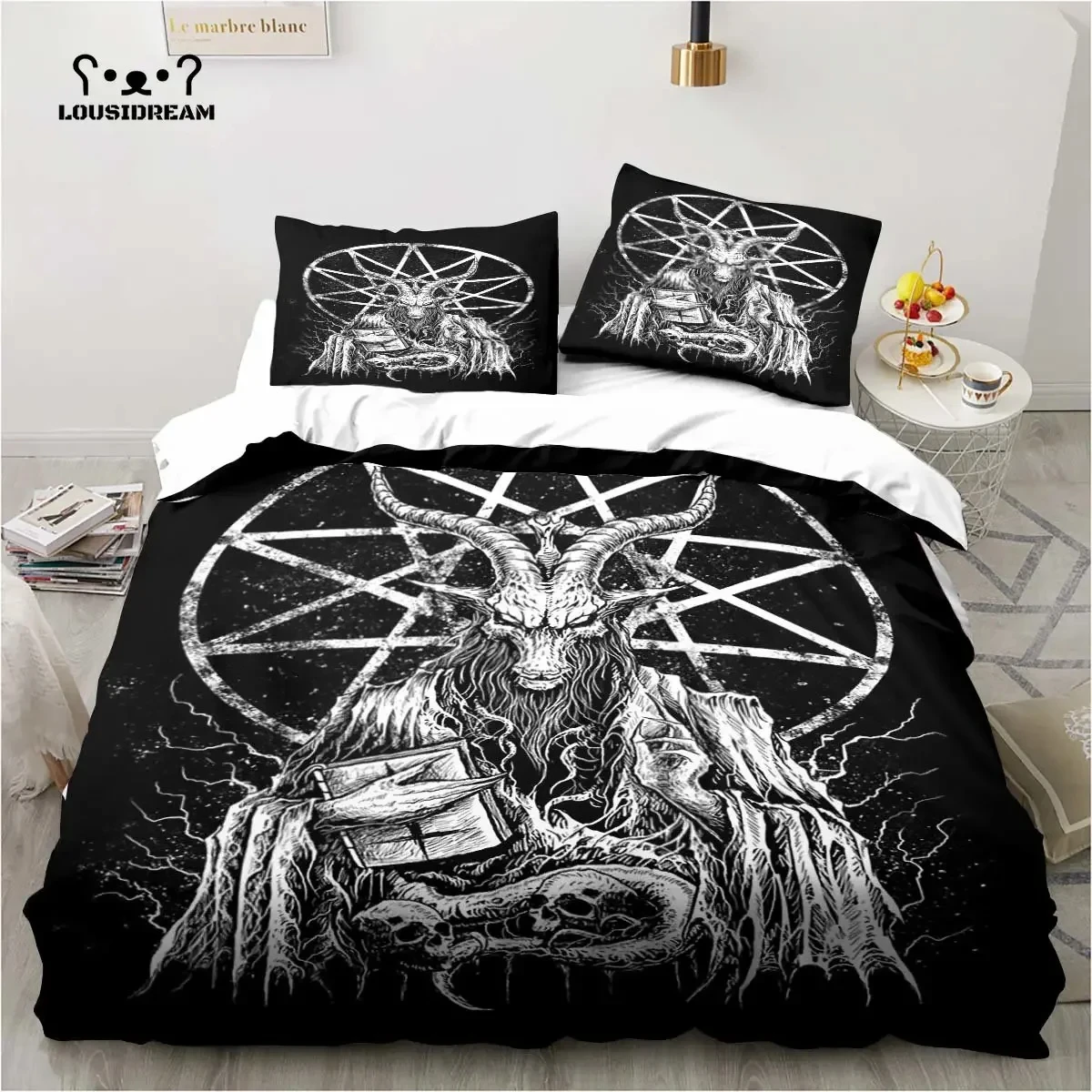 

3D Print Baphomet Satan Demon Evil Bedding Set,Duvet Cover Bed Set Quilt Cover Pillowcase,King Queen Twin Size Boys Girls Adults