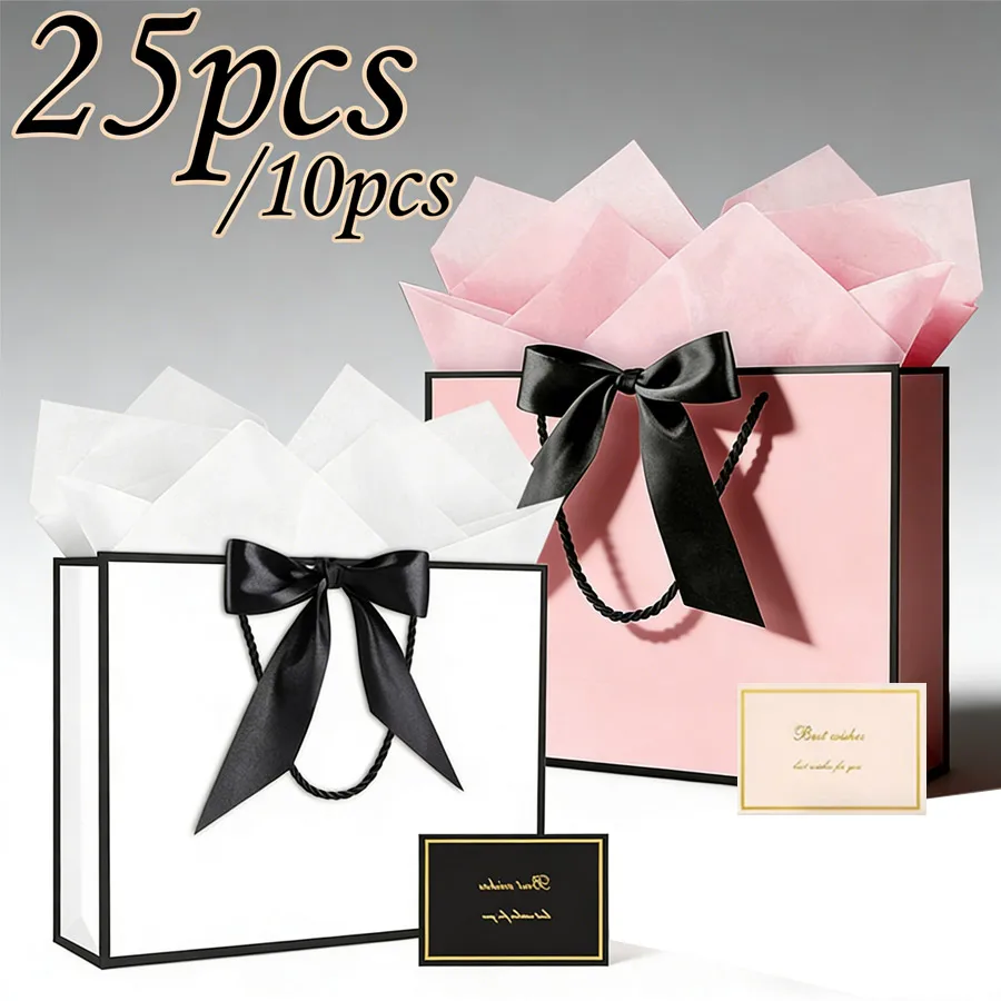 25/10 bolsas de regalo únicas para cumpleaños de hija y madre, 1 juego = 5 piezas = (1 caja de regalo + 1 tarjeta + 1 lazo de cinta + 2 papel de seda)