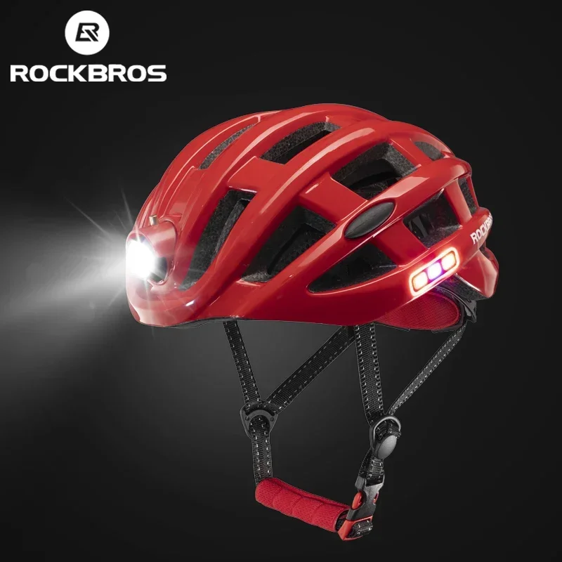 ROCKBROS Cycling Helmet with Warning Light Bicycle Helmet MTB Road Bike Night Safety Riding Hat Integrally-molded Helmet Light