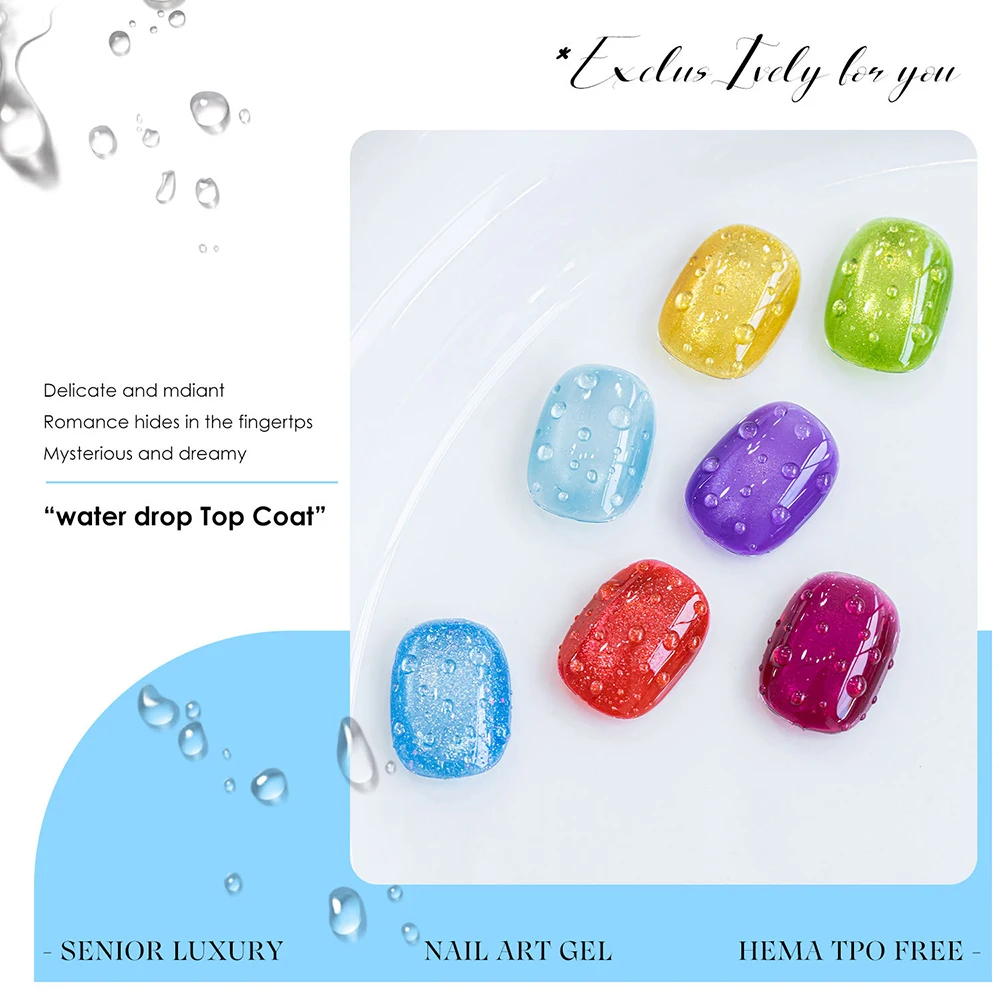 Vendeeni 2Pcs/Set 3D Water Drop Top Coat Effect Gel Nail Polish UV LED Soak Off Clear Non Wipe Top Coat Water Drops Gel Varnish