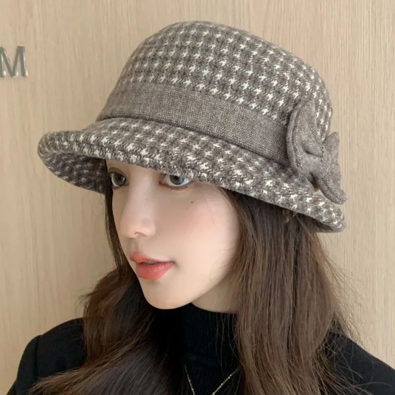 Fashion Middle-aged and Elderly Top Hat Ladies Autumn Winter Thick Warm Rolled Cloth Hat High-grade Fisherman Cap Wool Basin Hat