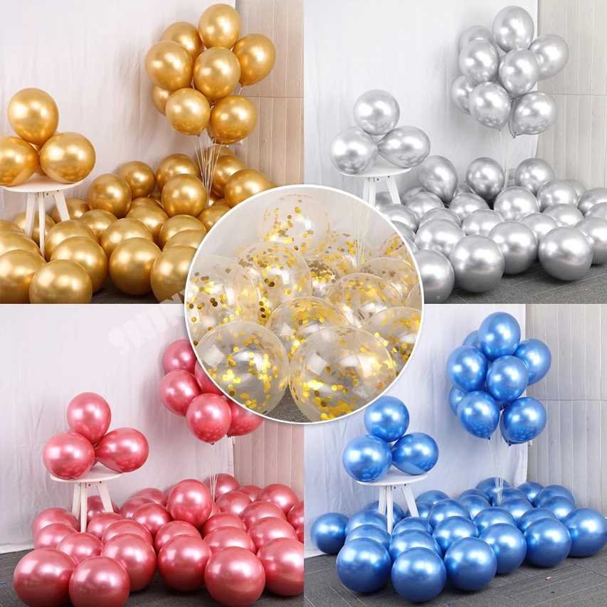 

50pcs 12inch Chrome Gold Silver Latex Balloon Colorful Paper Scraps High-End Red Balloon Birthday Party Wedding Decoration