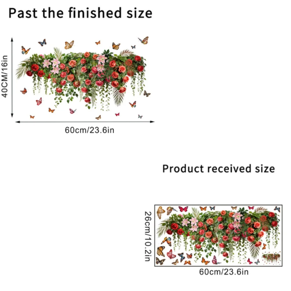 Wall Decals Butterfly Floral Design Static Cling for Windows Glass Mirrors Smooth Surfaces PVC Waterproof Home Sticker