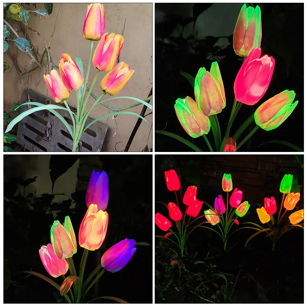 5 teste luci ad energia solare design unico a tulipano lampada da prato a risparmio energetico decorazione da giardino percorso esterno vialetto L