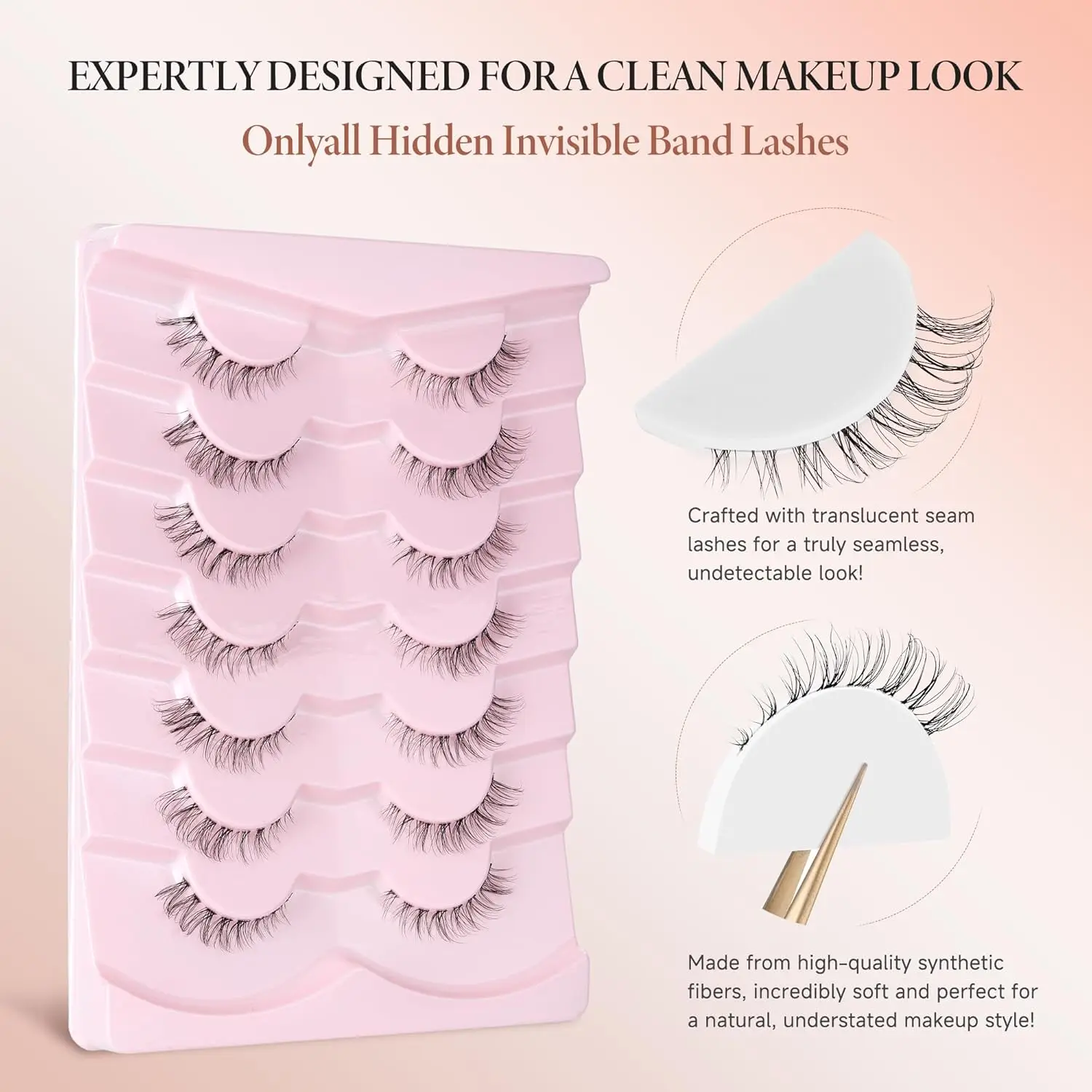 Sztuczne rzęsy Onlyall, krótkie, naturalne, 3/4, małe rzęsy, sztuczne rzęsy, delikatne, przezroczysta taśma, rzęsy do oczu, 12mm H21