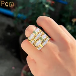 Pera Luxury 2 Tone Gold Color CZ Big Chunky Cross Line Bride Talk Frosted Finger Rings Pretty Bridal Jewelry Accessories E219