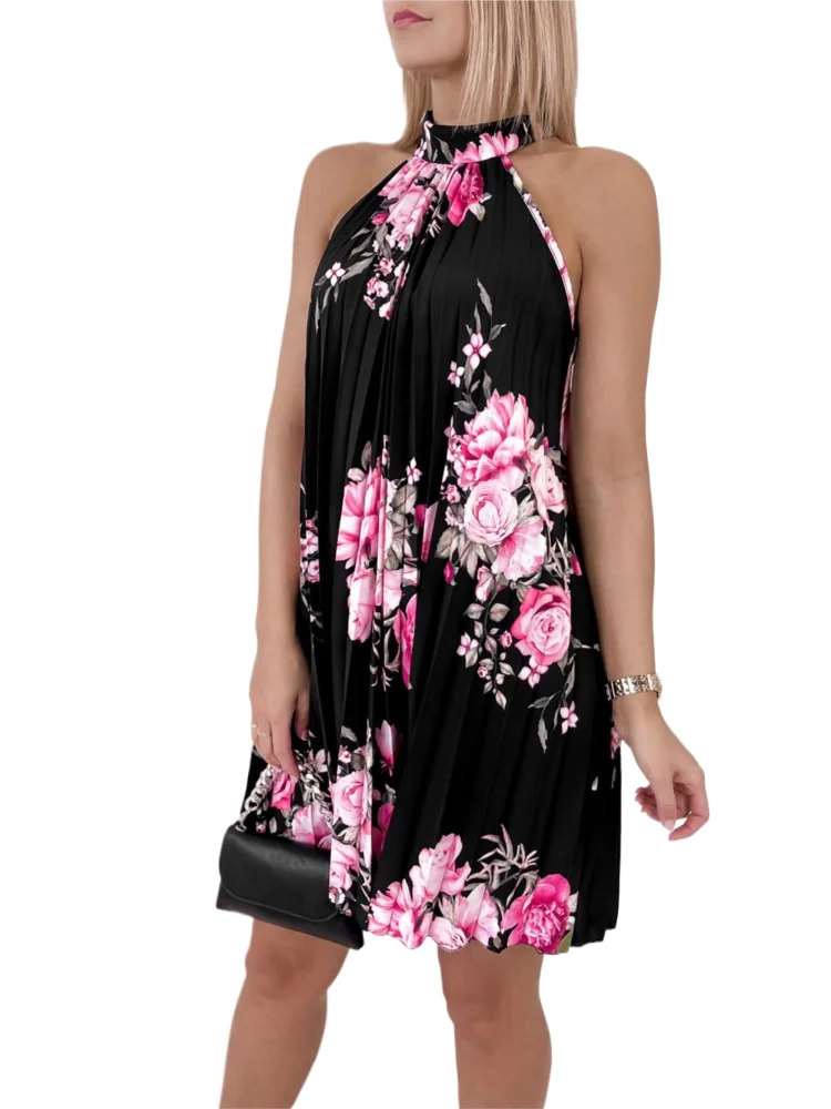 2023 Print Sleeveless Pleated Casual Sexy Off Shoulder Mini Dress Elegant Boho Beach Vestidosn Ms Chuh Summer Dresses For Women