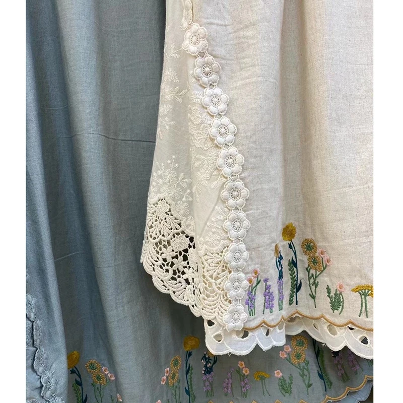 26 New Arrival Spring/summer Women Casual Lace Embroidered Patchwork A-line Skirt Good Quality Cotton Linen Mid-calf Skirts T141
