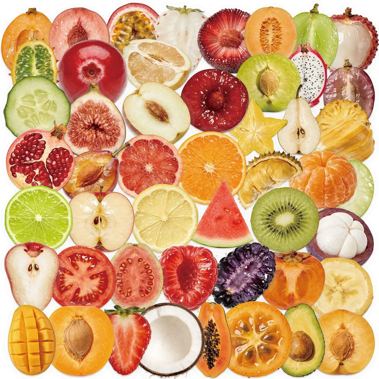50 Pcs Realistic Sliced Fruit Series Cartoon Stickers Decorative Phone Case Diy Wall Guitar Pet Waterproof Stickers