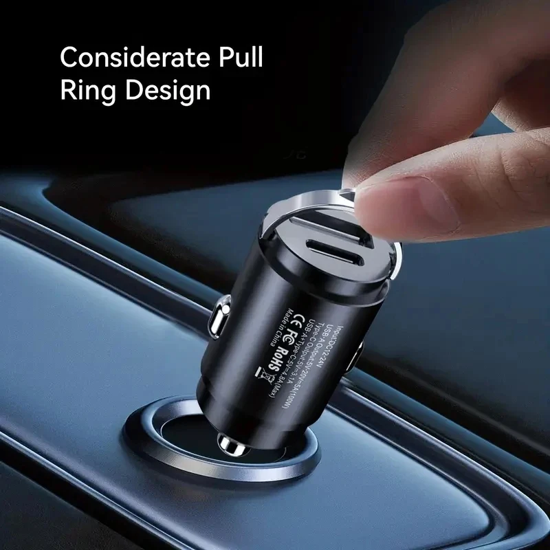 UYUXIO Mini USB C Car Charger Metal Super Fast Charge Adapter with Pull Ring for iPhone iPad Samsung OPPO Huawei Vivo Oneplus