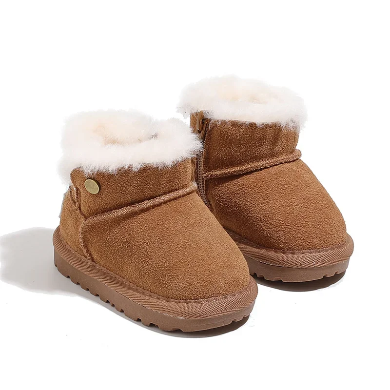 2024 novo inverno botas de neve do bebê couro quente de pelúcia sapatos infantis sola macia moda da criança meninos meninas botas 16-25