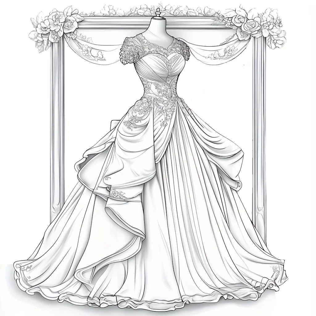 Buku Mewarnai 28 Halaman Pakaian Wanita Impian untuk Mengurangi Stres Dewasa |   Buku Mewarnai untuk Mengurangi Stres dan Mengatasi Suasana Hati