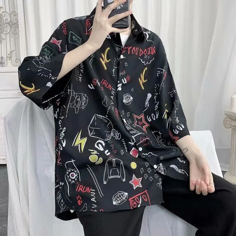 Printed Shirt Short-sleeved Shirt Men's Spring and Summer Thin Drooping and Handsome Casual Half-sleeved Top Jacket Trendy