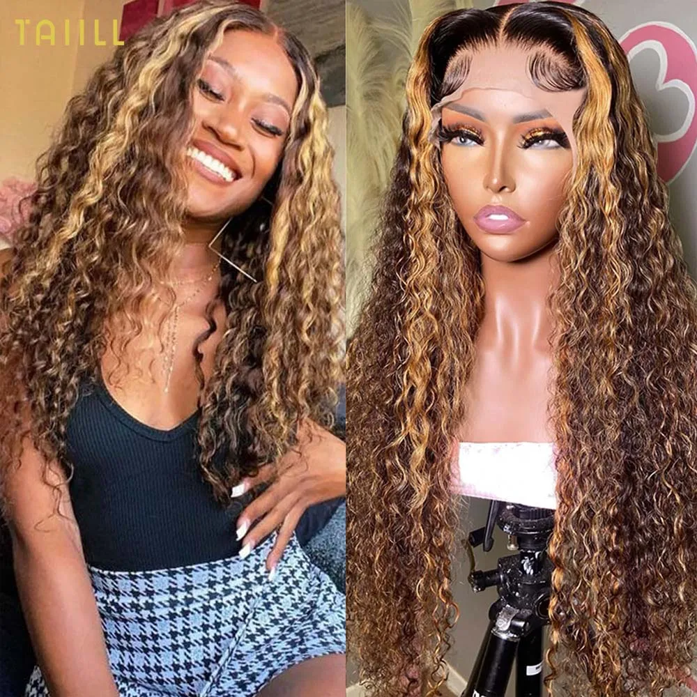 Transparent 13x4 Lace Front Wigs Human Hair 180% Density Honey Blonde 4/27 Deep Wave Lace Front Wigs for Black Women Taiill