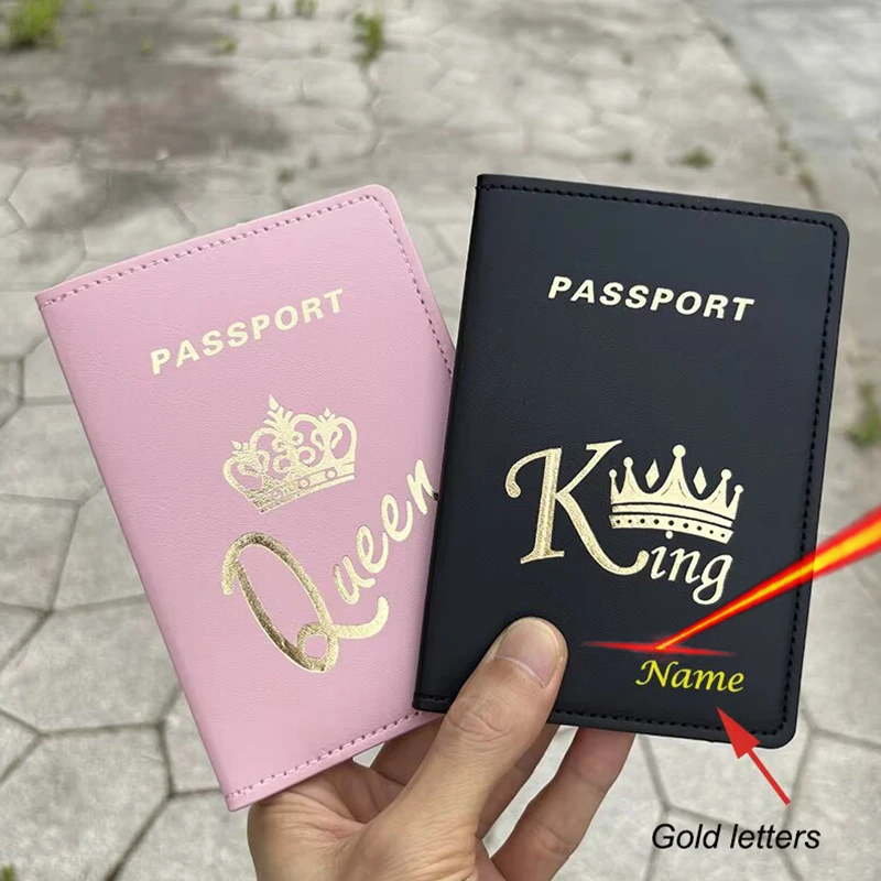 Fashion King / Queen Passport Cover Customizable Name Travel Wallet Pu Case for Passports Tickets Card Holder