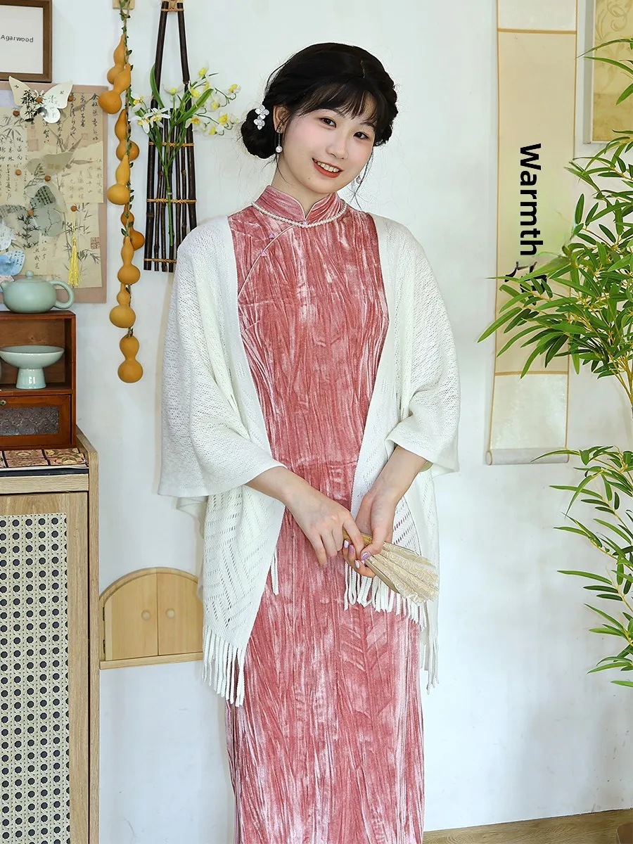 

Новое вельветовое розовое ципао Young Sle: элегантное, улучшенное, для ранней осени, высококачественное, повседневное, длинное, в китайском стиле