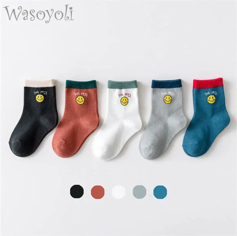 

Children Short Socks 5 Pairs / Lot Kids 1-10 Years Smile Face Summer Spring Autumn Cotton Girl Boy Cute Socks Child Clothing