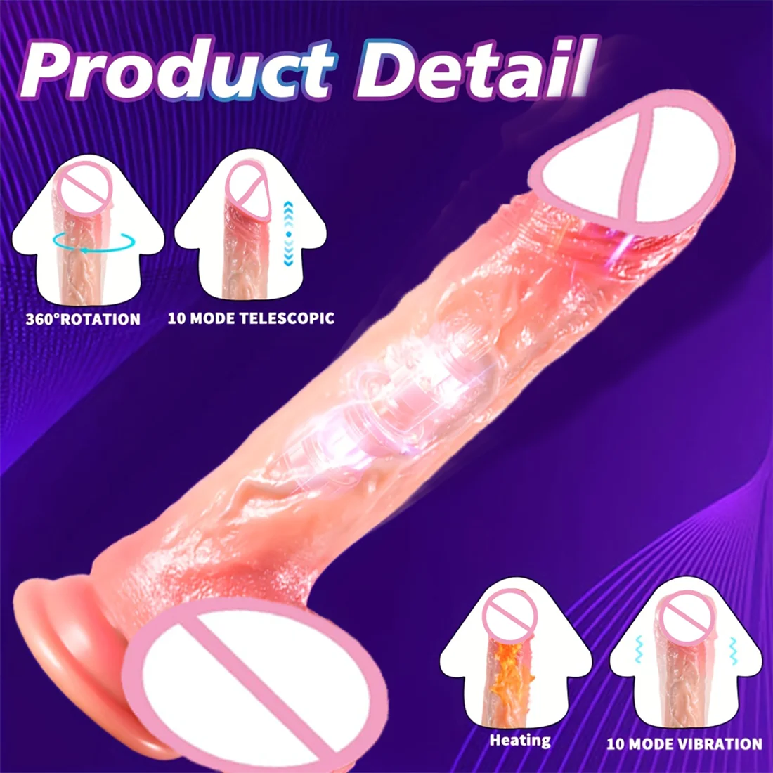 Dildo - Liquid Silicone - 8.66 Inch Adult Realistic Dildo Massager, Powerful Suction Cup, USB Charging, G-Spot Stimulating Thrust Sex Toy, Remote Control, 10 Telescopic And 10 Vibration Modes, Heated, Sex Toy for Men, Women And Couples, Gift 5