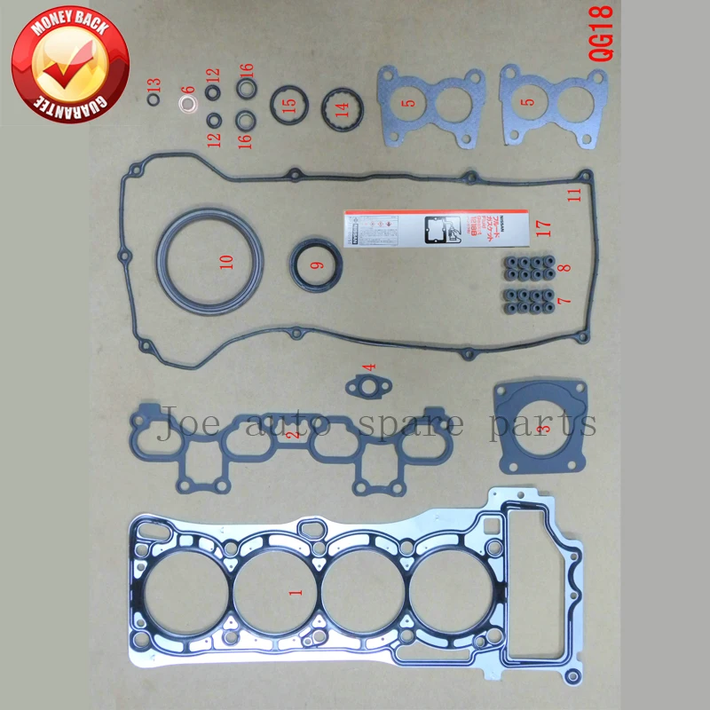 

QG18DE Engine complete Full gasket set kit for Nissan Almera/Sentra/Sunny 1.8L 1769cc 2000- 50218900 10101-4M726 10101-4M728