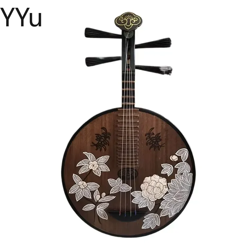 for Painted 4 String Moon Zither Vintage Ethnic Classical Handmade Chinese Traditional Musical Instruments Folk Lute Gift