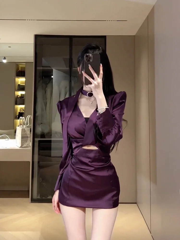 

Elegant N13 SYXATN Women's Deep V Hollow out Bodycon Dress Summer High Waist Dress Ladylike Slimming Long Sleeve Short Dress